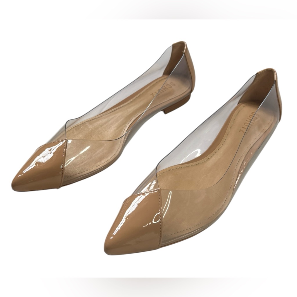 Schutz Clearly Pointed Toe Vinyl Flats Nude Clear Patent Leather 11b